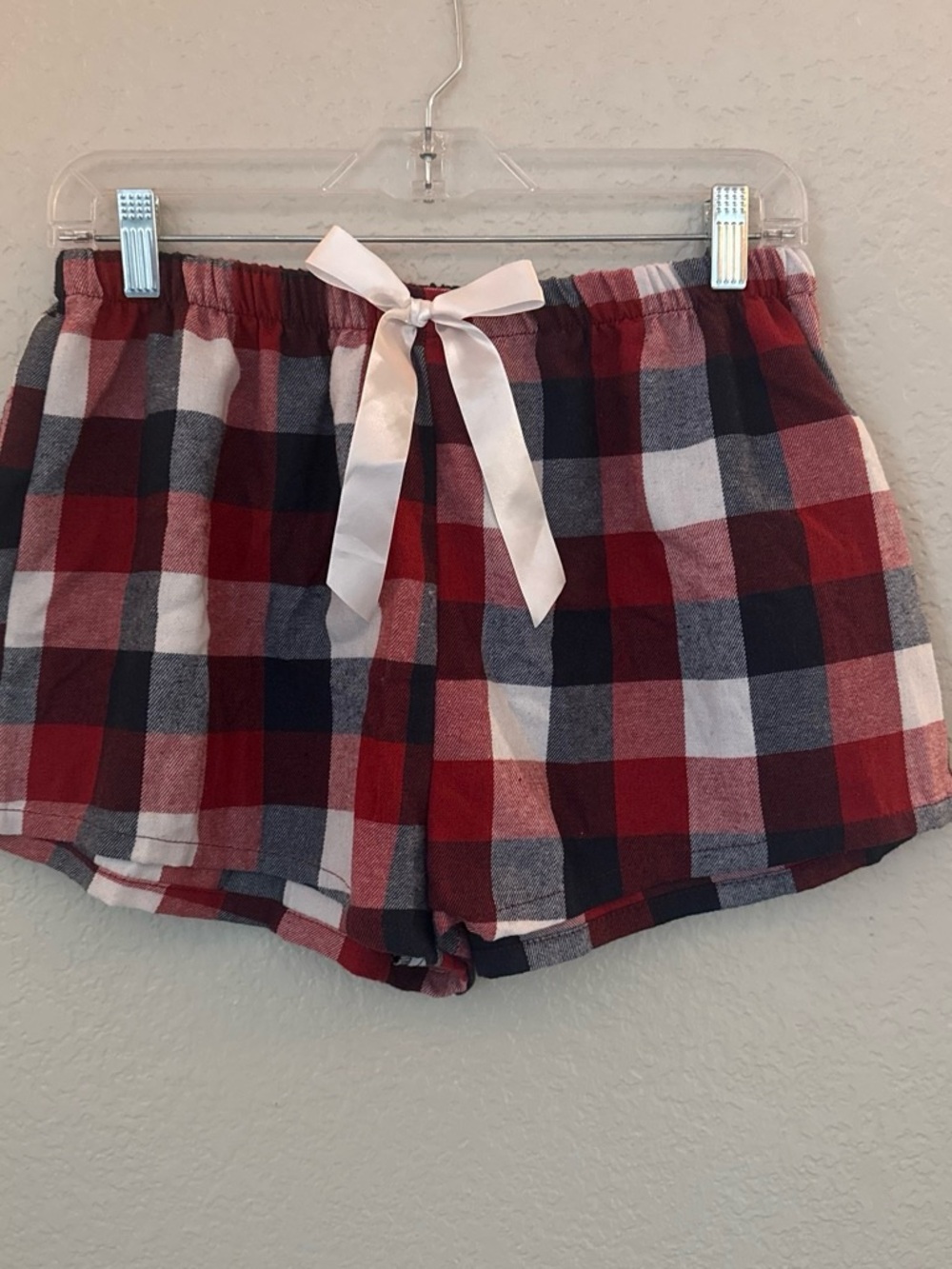 Plaid Red and Navy Women's Lounge Shorts with Bow